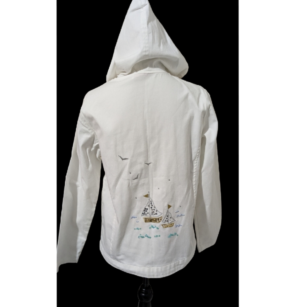 NWT Women Quacker Factory White Zip Hood XS Nautical Jacket Cotton - Picture 3 of 14